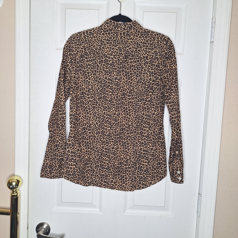 J. Crew Factory Leopard Print Button Down Shirt - Brown Size Medium - Picture 3 of 5